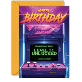 11th Gamer Birthday Cards for Boys Girls - Level 11 Unlocked - Happy 11 Birthday Card for Son Daughter Nephew Niece Grandson, 5x7 Inch Eleven Eleventh Bday Video Game Greeting Cards