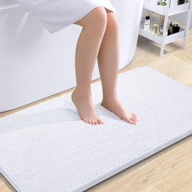 OLANLY Bathroom Rugs 44x24, Extra Soft Absorbent Chenille Bath Rugs, Rubber Backing Quick Dry, Machine Washable Bath Mats for Bathroom Floor, Tub and Shower, Home Decor Accessories, White