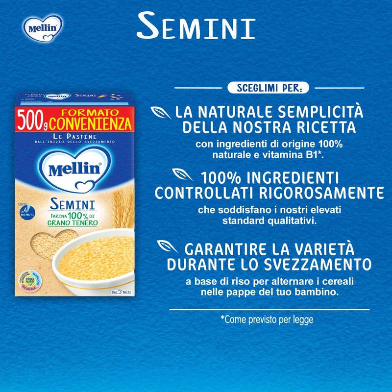 Mellin Pastina Semini, Con Farina di Grano Tenero e Vitamina