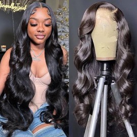 26 Inch Lace Front Wig Human Hair - 13x6 Body Wave Pre-Plucked, HD Transparent Lace, Glueless with Baby Hair, Natural Black