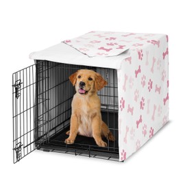 Sweet Jojo Designs Bone Paw Print Girl Dog Crate Cover – Kennel Covers for 36 Inch Pet Cage Medium - Light and Bright Hot Blush Pink Modern Off White Puppy