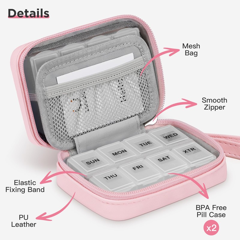 Zannaki Cute Pill Organizer for Purse with Two Removable 7-Day
