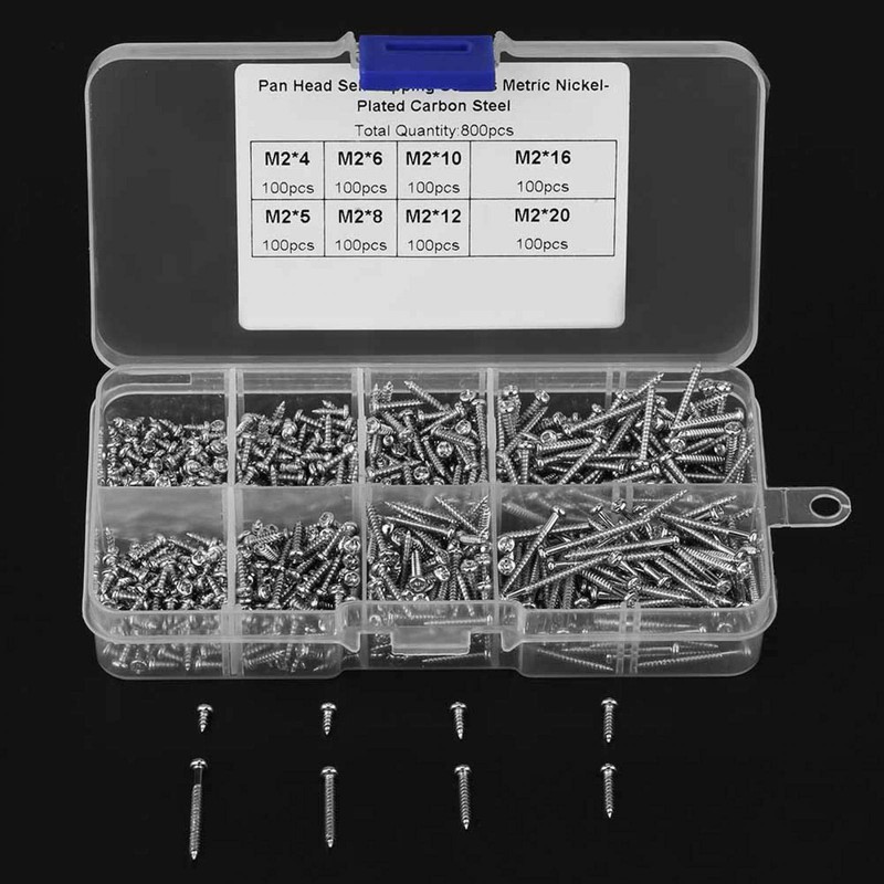 Self Tapping Screws Assortment, 800PCS 8 Sizes M2 Phillips Pan