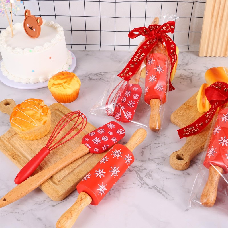 4sets Christmas Mini Bake Gift Sets Includes Silicone Spatula, Whisk,