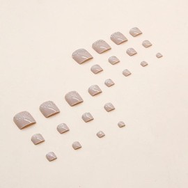SINLOV Square Fake Toenails Nude Pink Print on False Toe Nails Short Full Cover False Artificial Toenails Nails for Women and Girls