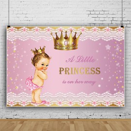 Xiaoterna 5x3ft Little Princess Baby Shower Backdrop Royal Crown Pink Lace Girl Photography Background Golden Dots Crown Glitter Backdrop Birthday Party Decoration Kids Portrait Photo Props