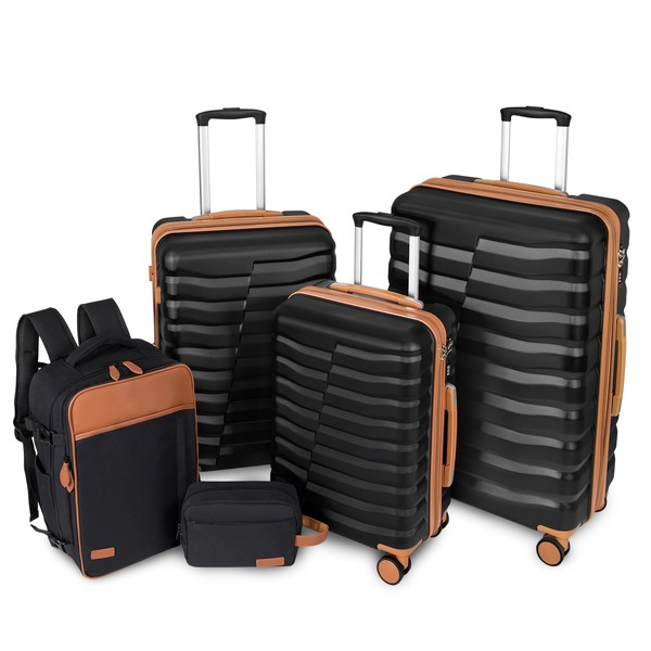 WireHot 5-Piece Lightweight Luggage with Backpack Sets, ABS+PC Hard Shell