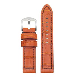 DASSARI Flash Thick Crocodile Embossed Rally Leather Watch Band Strap with Contrast Stitching - Tan & Black - 22mm