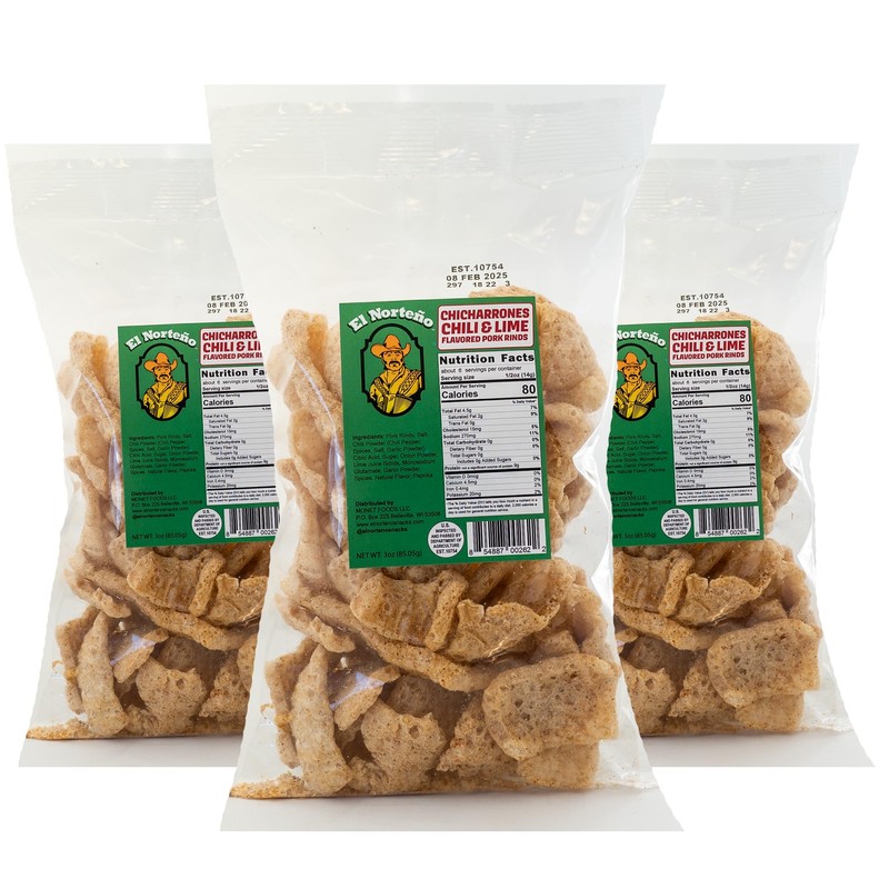 El Norteño Chili & Lime Pork Rinds Pack of 3