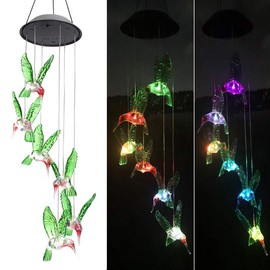 Ninite LED Campanilla de Viento Que Cambia con luz Solar, para Exteriores, para Patio, césped, jardín, Hummingbird