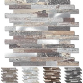 Peel and Stick Wood Metal Tile Backsplash, Stick on Tiles for Backsplash Kitchen