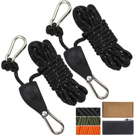 Cveenk Pack of 2 13 ft/4 m Reflective Guy Ropes Rope with High-Quality Metal Rope Tensioner, Φ 4 mm Nylon Tent Cord, with Adjustable Rope Ratchet, for Camping Tent, Outdoor Awning, Tarpaulin Tent
