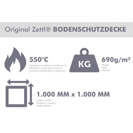 Zettl GmbH Floor Protection Blanket 550 °C 1 x 1 m: Fireproof Underlay for Fireplace and Grill, Heat Resistant Floor Protection Mat, Alternative for Glass Base Plate, Spark Protection