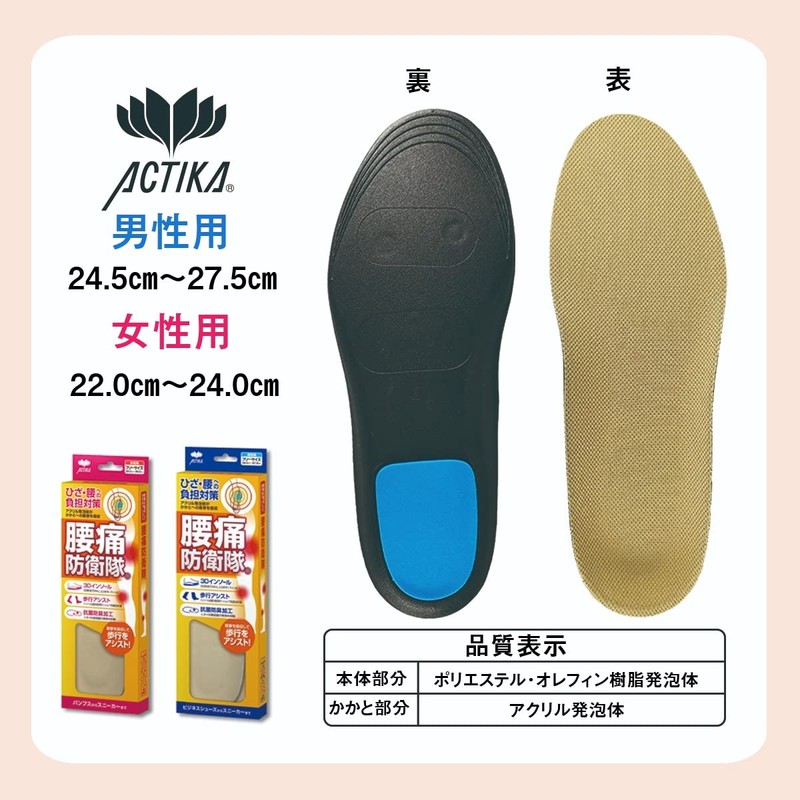 Actika Men's Insole, Back Pain Defense Force Actika Series, beige