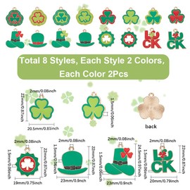 SUNNYCLUE 1 Box 32 Stücke 16 Stile St. Patrick'S Day Anhänger Grüne Glücksbringer Emaille Legierung Hüte Kleeblatt Süße Feiertags Anhänger Zur Schmuckherstellung Anhänger DIY Bastelarbeiten Ohrringe H