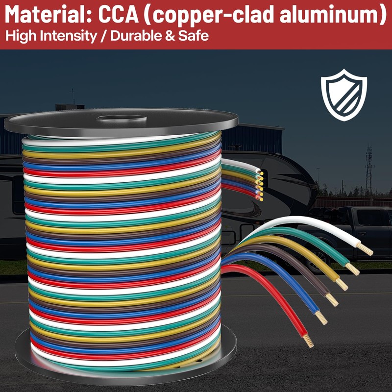 100FT 6 Wire Trailer Wire, 14 Gauge CCA Wishbond Color-Coded