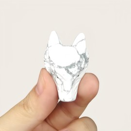 Sunshcat Natural White Howlite Turquoise Pocket Wolf Head Crystals and Healing Stone Figurine,1.57 Inchs DIY Jewelry Pendant