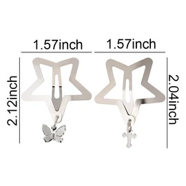 Star Hair Accessories Clip for Girls Retro Metal Snap Hair Clips for Women Star Barrettes Hair Charms Silver Star Moon Pendant Five-pointed Star Hairpin Non Slip Clip Christmas Decorations Bobby Pin