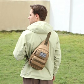Wotony Tactical Sling Bag Shoulder Backpack - Military Sport Outdoor Pack Carry (khaki, Medium)