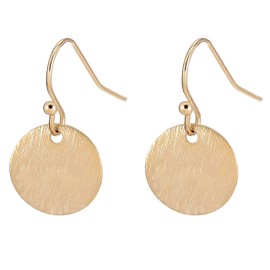 18K Gold Dangle Drop Earrings Small Round Disc Dangle Sun Hoop Earrings for Women Simple Minimalist Jewelry for Girls, Yellow Gold, Sandstone