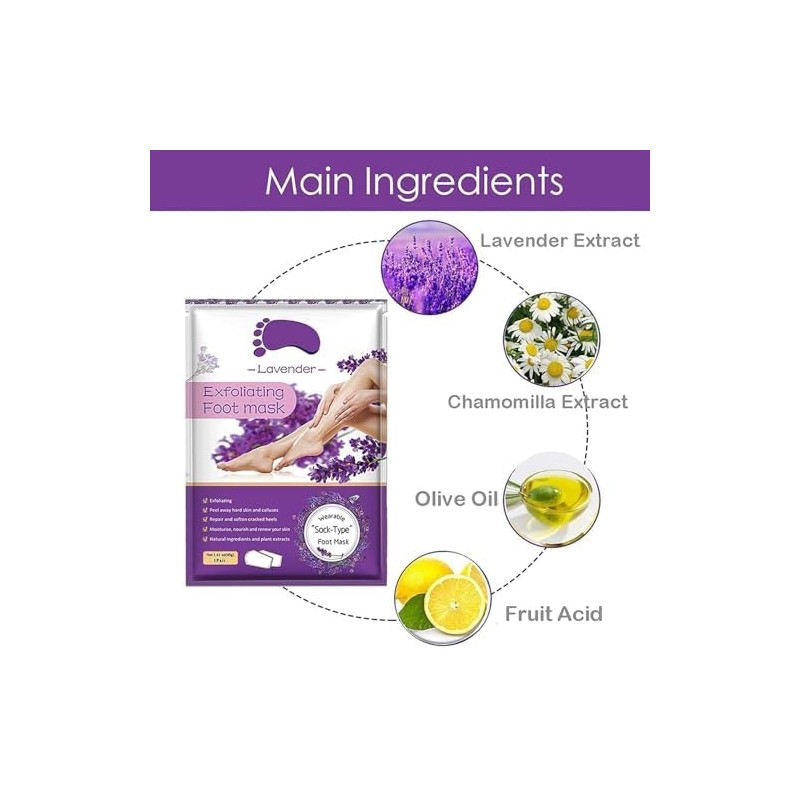 Bluemega Máscara Exfoliante para Pies, 2 Piezas, Púrpura
