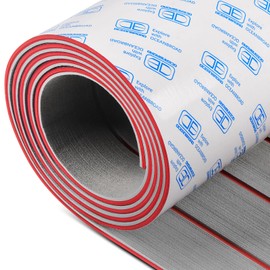 OCEANBROAD Boat Flooring EVA Foam Self-Adhesive 96''x28.8'' Faux Teak Marine Boat Decking Sheet for Jon Boats Yacht Floor, Gray with Red Seam Lines