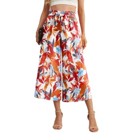 IWOLLENCE Women Flowy Loose Wide Leg Pant Summer Beach Casual Trousers high Waist Adjustable Knot Business Work Casual Pants White Maple Medium