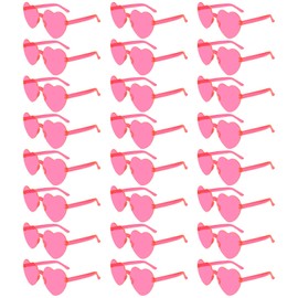 NACHLYNN 24 Pcs Rose Red Heart Sunglasses for Women Rimless Heart Shaped Sunglasses Transparent Candy Color Heart Glasses for Party Favors
