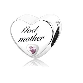 MsRosy New Women's S925 Sterling Silver Hearts Charms Moments For Bracelets and Necklaces Gift For All the Family and Friends (Godmother charm)