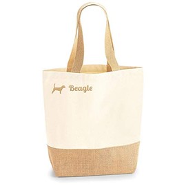 Beagle Jute Jute Bag Shopper Shopping Bag Dog Motif Embroidery Cotton Bag Fabric Bag Embroidered Long Handle 24 x 41 x 13 cm Gift Idea Dog Bag, natural, Unit size, Minimal