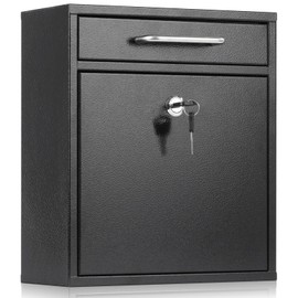 xydled Steel Mailbox Wall Mount, Medium Locking Mailbox with Key Lock, Lock Mail Boxes for Outside, Security Key Drop Box, Collection Boxes, 13.4H x 11.6L x 5.6W Inches, Black, Large