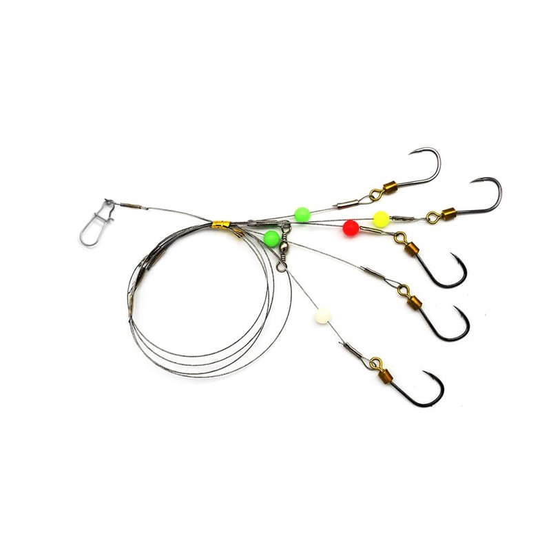 Fishing Hook with Leader,5 Hooks Fishing Rig-7 Strands Nylon Coated