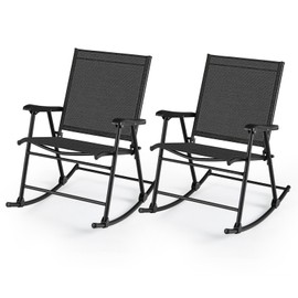Giantex Folding Rocking Chairs Set of 2 - High Back Patio Rocking Chairs w/Armrests and Footrests, Breathable Back Rest, Portable Porch Rockers for Camping, Garden, Yard, Lawn, Max Load 330 LBS