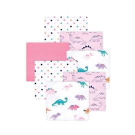 Little Treasure Hudson Baby Cotton Poly Flannel Receiving Blankets Multipack, Pink Cuteasaurus, 30x30 inches