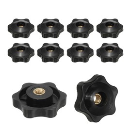 PATIKIL M5 x 32mm Star Knobs, 10 Pcs Knurled Thread Through Hole Knob Screw-On Type Clamping Nuts Handle for T-Track Bolts Mechanical Equipment, Black