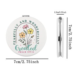 FEELMEM Taschenspiegel mit christlichem Blumenmuster, Bibelvers Fearfully and Wonderfully Prayer Faith, Make-up-Spiegel, Wildblume, Bibelgeschenk, Beige