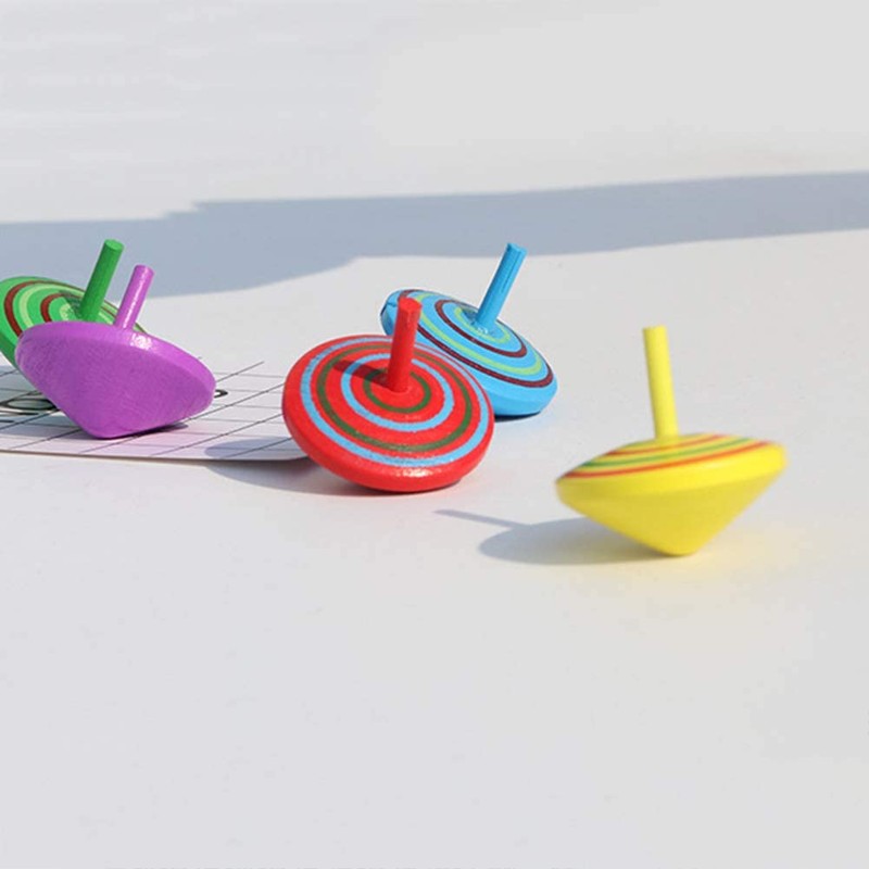 4Pcs Wooden Classic Colorful Spinning Tops Developmental Kids Stress Relieve