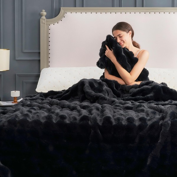 Cozy Bliss Faux Fur Throw Blanket for Couch, Fuzzy Soft