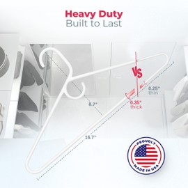 Neaties Heavy Duty Clothes Hangers 18 Pack – Made in The USA – 8lb Capacity Plastic Hangers for Adult Clothing – Durable for Pants, Coats, Jackets, or Jeans – White