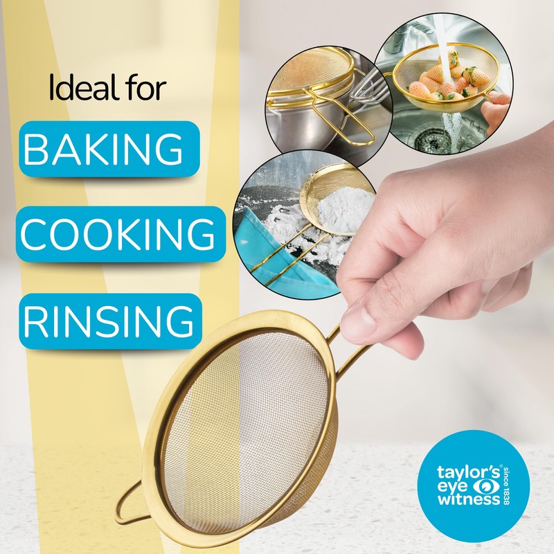 Heavy-Duty 14cm Gold Colour Sieve - Fine Mesh Strainer with
