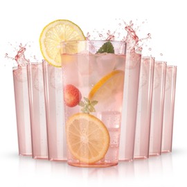 Liacere Plastic Drinking Glasses Set of 12-17 oz Highball Pink Reusable Plastic Glasses Colors, Water Glasses Cups, Bar Tumbler Glassware Set for Beer, Juice, Cocktail, Milk for Mother's Day