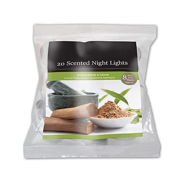 8 Hours Burning Tealights and Scented Candles Pack, with Long Lasting Burning Wax, Having Multiple Refreshing Scents, Making it a Beautiful Gift Pack and a Decorative Accessory (Sandalwood & Cedar)