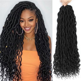 Goddess Locs Crochet Hair 18 Inch 6 Packs Faux Locs Crochet Hair Pre Looped Crochet Braids for Women Soft Faux Locs with Curly Ends(1B, 18 in, 6 Pack)