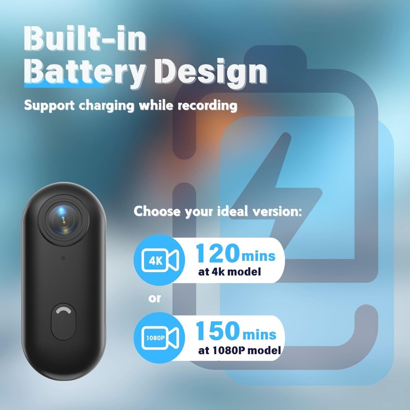 128G Body Camera, Thumb Size Cam,Wearable Camera with 360°Rotatable Clip