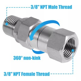 2 PCS 3/8 NPT Thread Pressure Washer Stainless Steel Swivel Joint Fittings, 360°Degree Kink Free Connector, 5000 PSI,Pressure Washer Swivel,Quick Connector,Stainless Steel