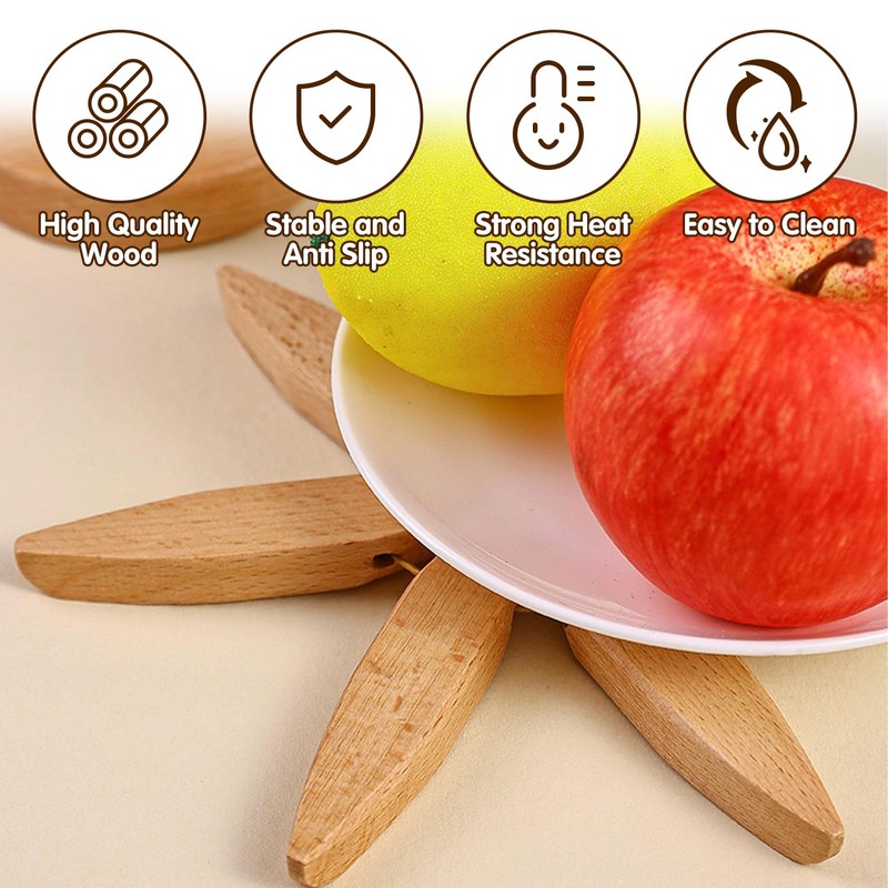 Beech Wooden Tree Coaster Set - Foldable Heat Resistant Mat