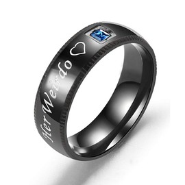 Uloveido Boys Engraved Heart Engagement Wedding Band Rings Her Weirdo Letter Stainless Steel Rings for Girlfriend Boys Black Plated Rings Size 10 Y544