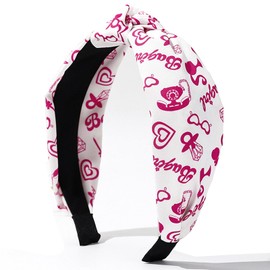 CIVFCRT Valentine’s Day Headbands Accessories for Women Heart Romantic Headbands Rose Red Heart Ring Pattern Design Knotted Headband Wide Headband Valentine’s Day Gifts-（Rose Red）