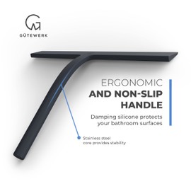 GÜTEWERK Shower Squeegee for Glass Doors, Silicone Window Squeegee, Bathroom and Glass Cleaning - Black - 11 Inch