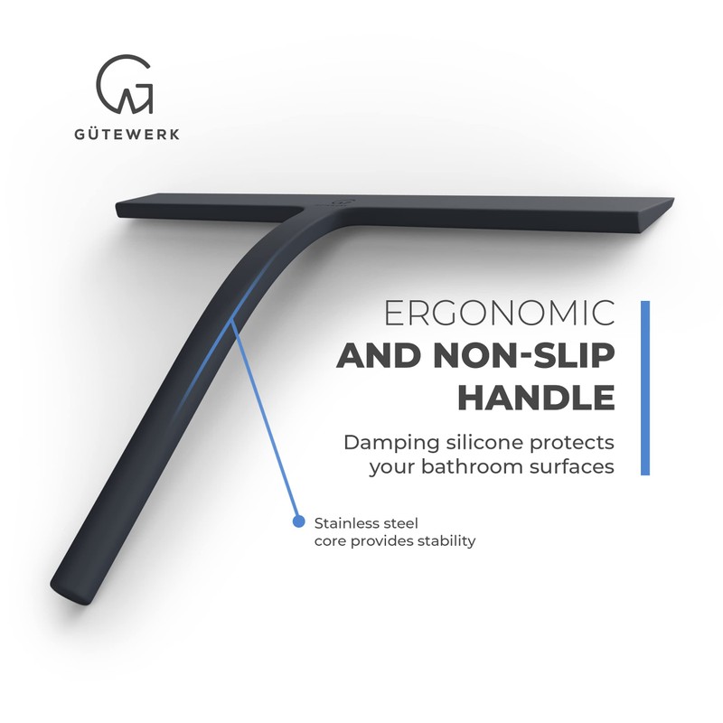 GÜTEWERK Shower Squeegee for Glass Doors, Silicone Window Squeegee, Bathroom